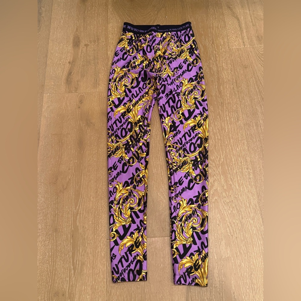 Versace Purple and Gold Printed Leggings